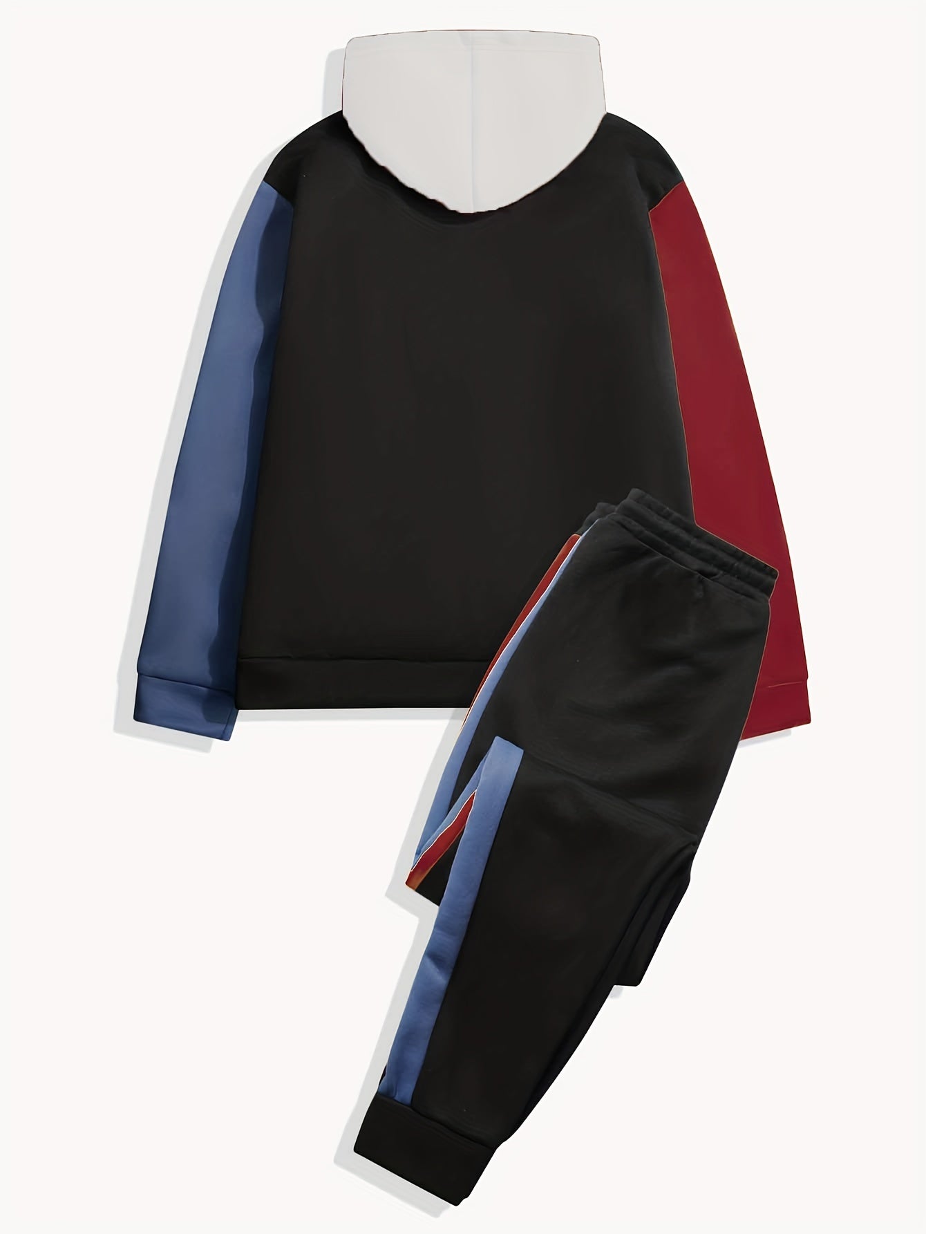 Color Block Suit Drawstring Pocket Hoodie Set