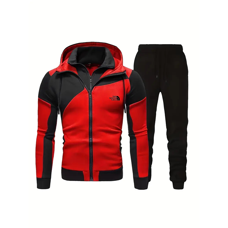 Casual zipped colorblock hooded track jacket