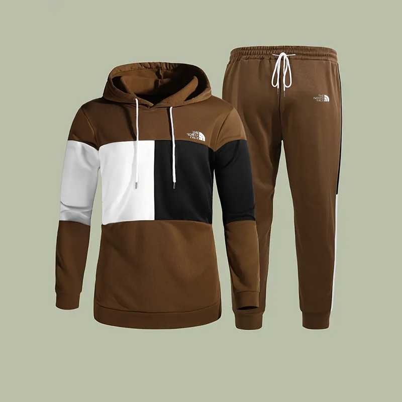 Colorblock hooded sweatshirt casual set