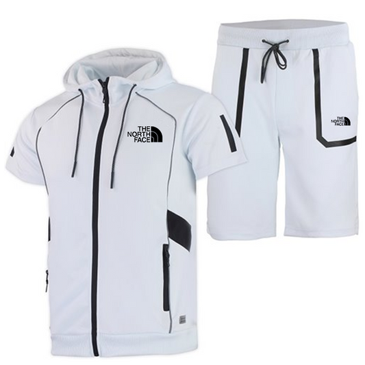 Men's Tech Short-Sleeve Full Zip Hoodie & Short Set White