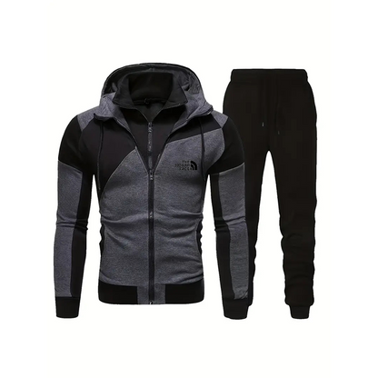 Casual zipped colorblock hooded track jacket