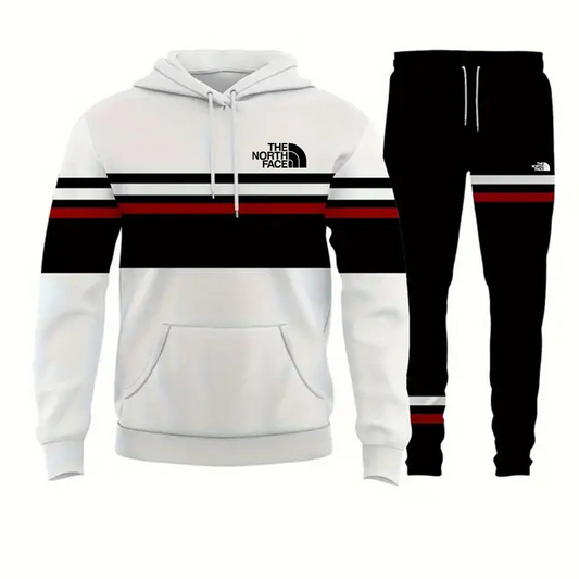 Striped Fashion Casual Hooded Sportswear Two-Piece Set